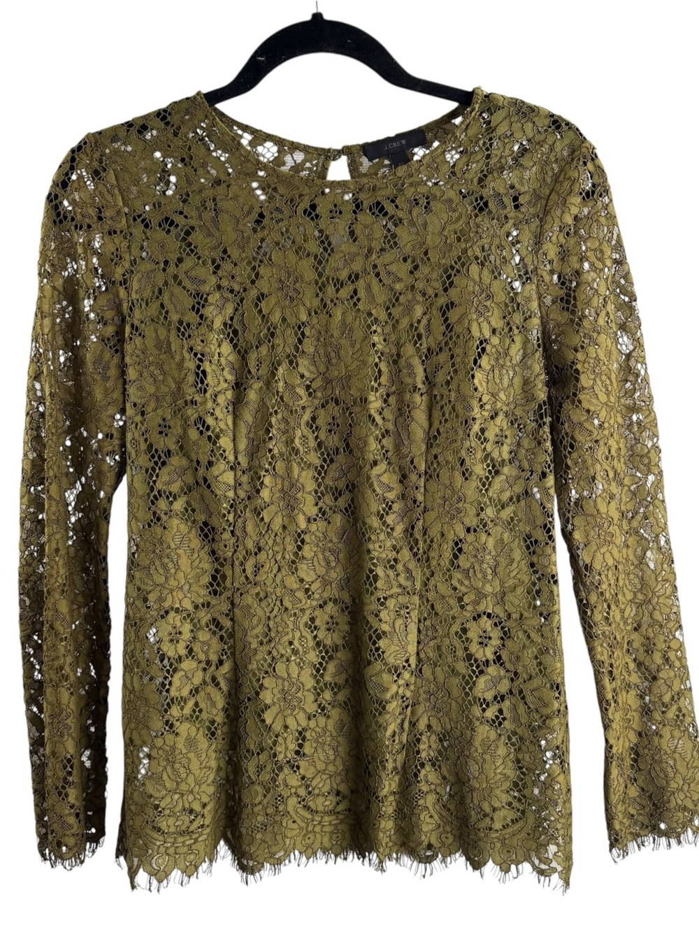 J CREW Lace Long-Sleeve Top in Olive Green